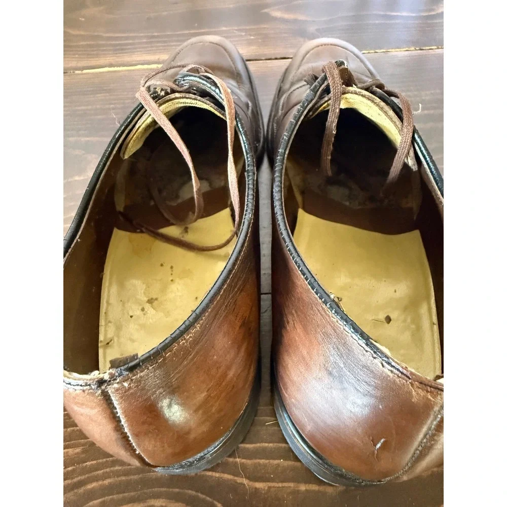 Vintage Brown Leather‎ Apron Toe Derby Shoes Lace Up Dress Shoes Distressed Mens